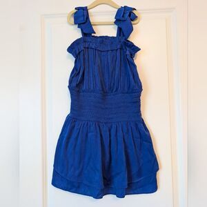 Chelsea & Violet Royal Blue Tie Shoulder Smock Waist Satin Romper Girls Size M